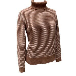J Crew Factory Striped Turtleneck Sweater Brown 3D Fall Cozy Preppy Heritage-S